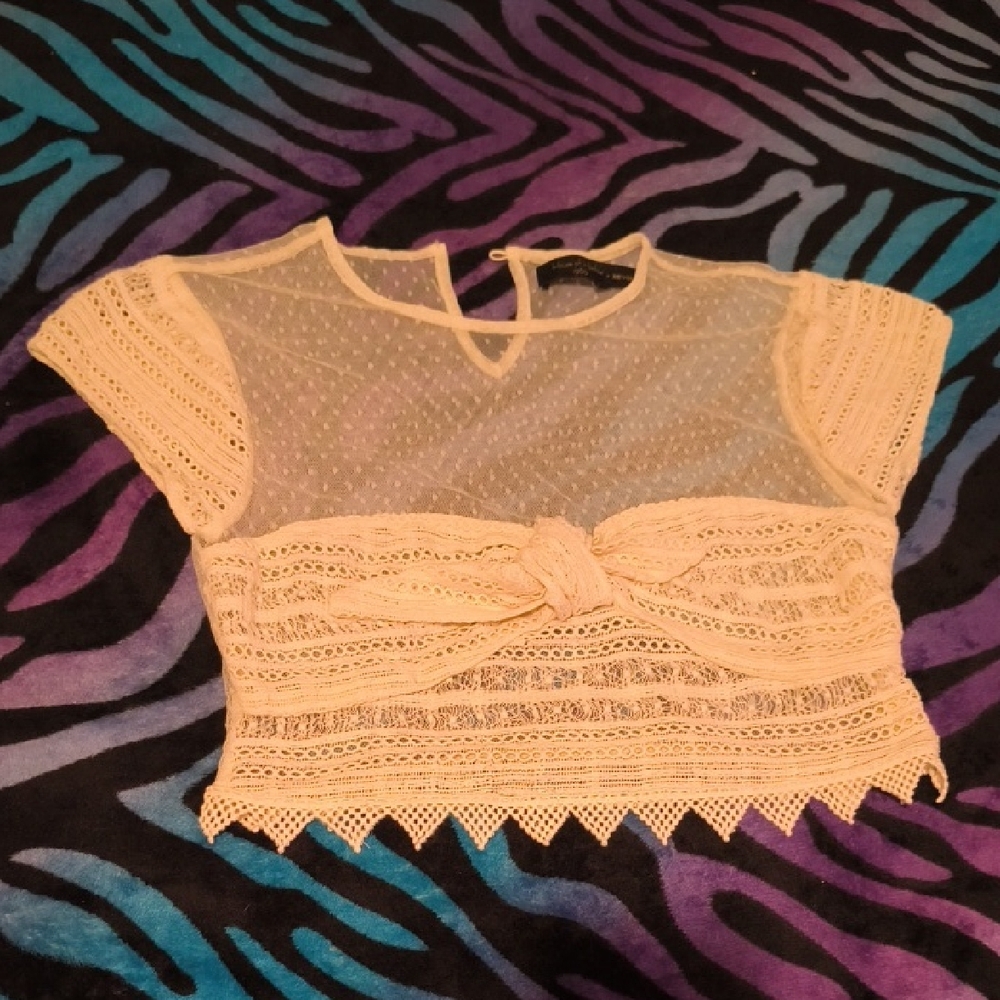 House of Harlow 1960 | Sheer Lace Crop Top in Cream